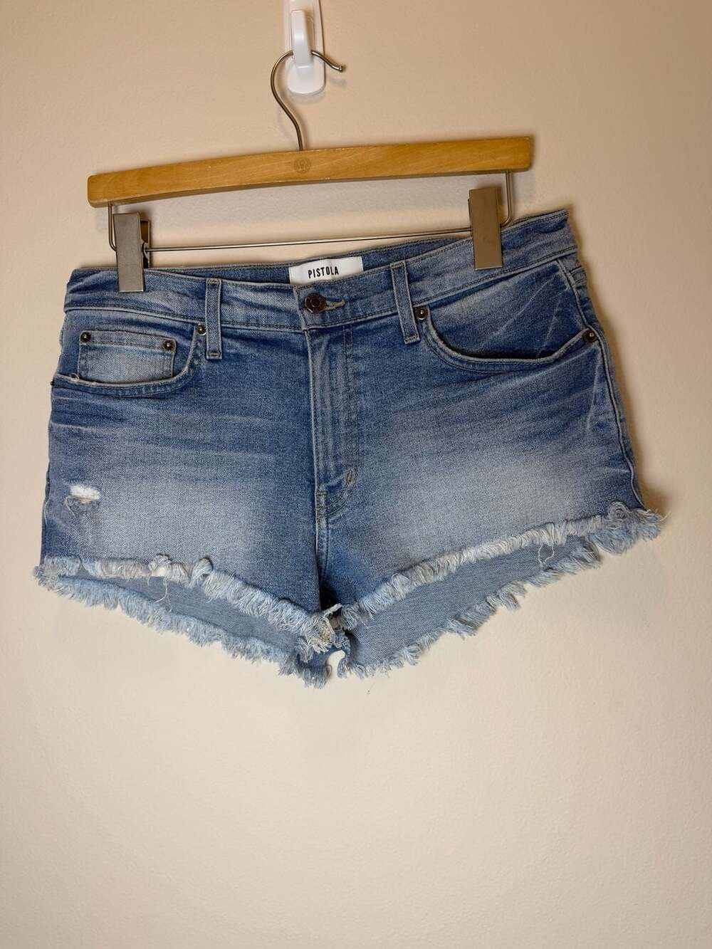 Pistola Denim Shorts Size 30 Light Wash Distressed Cut Off Frayed Hem